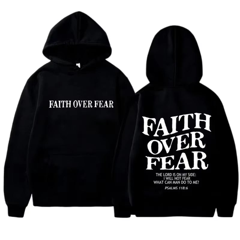 FAITH over FEAR Print Hoodies for Men Women Casual Long Sleeve Hooded Sweatshirts Hip Hop Harajuku Hoodie Y2K Men Tops Hoodie
