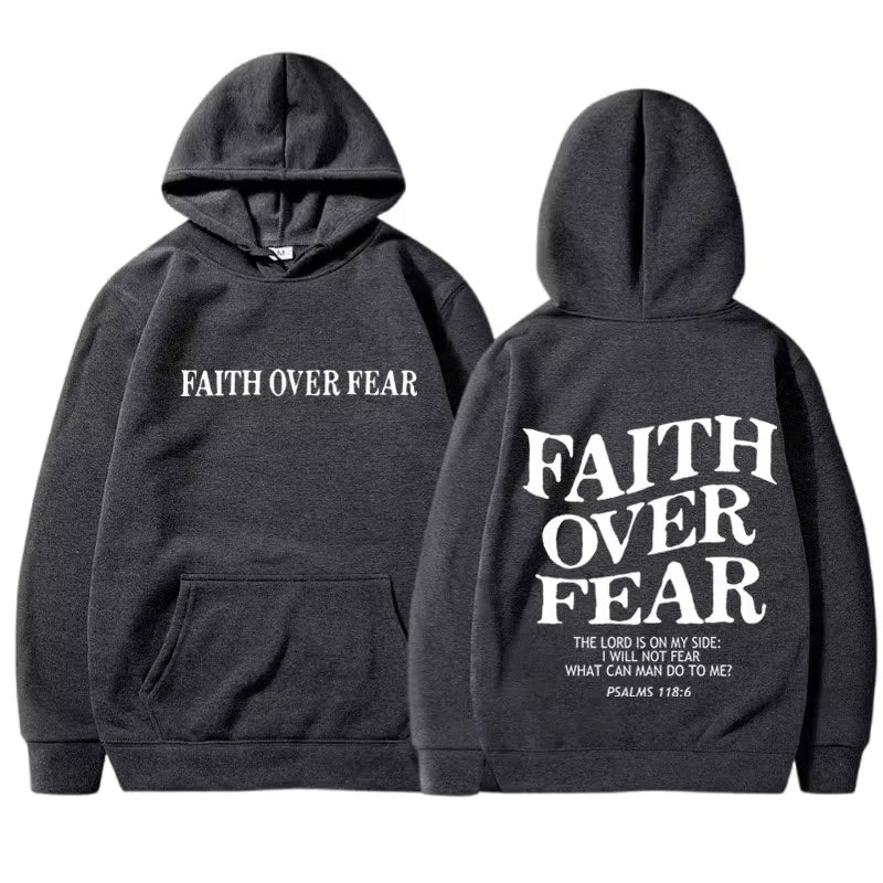 FAITH over FEAR Print Hoodies for Men Women Casual Long Sleeve Hooded Sweatshirts Hip Hop Harajuku Hoodie Y2K Men Tops Hoodie