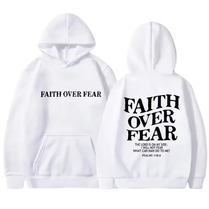 FAITH over FEAR Print Hoodies for Men Women Casual Long Sleeve Hooded Sweatshirts Hip Hop Harajuku Hoodie Y2K Men Tops Hoodie