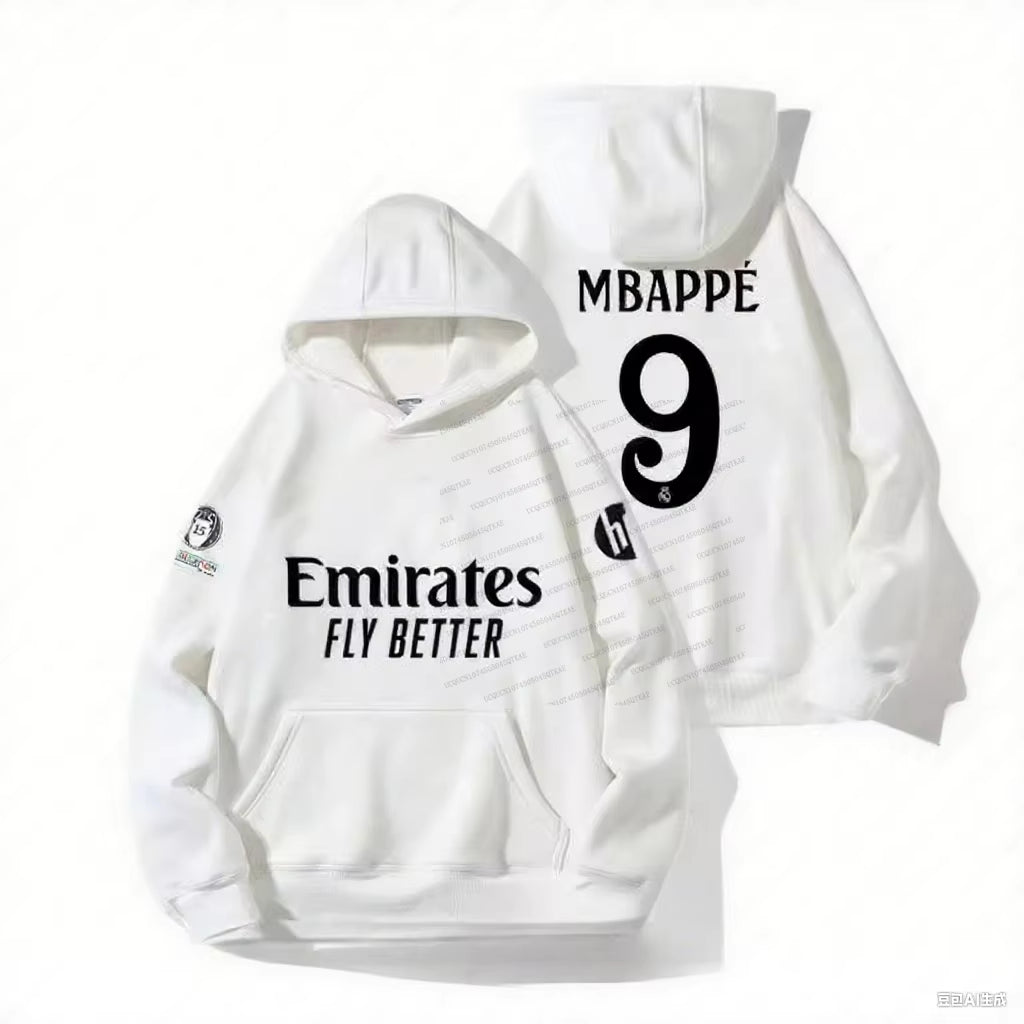 Mbappé No.9 Football Hooded Pullover for Men Women Winter Oversize Casual Long Sleeve Sweatshirt Loose Cotton Casual Hoodies