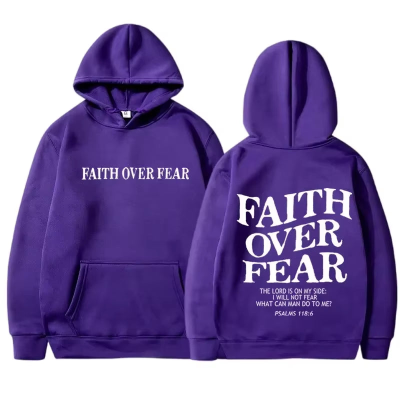 FAITH over FEAR Print Hoodies for Men Women Casual Long Sleeve Hooded Sweatshirts Hip Hop Harajuku Hoodie Y2K Men Tops Hoodie