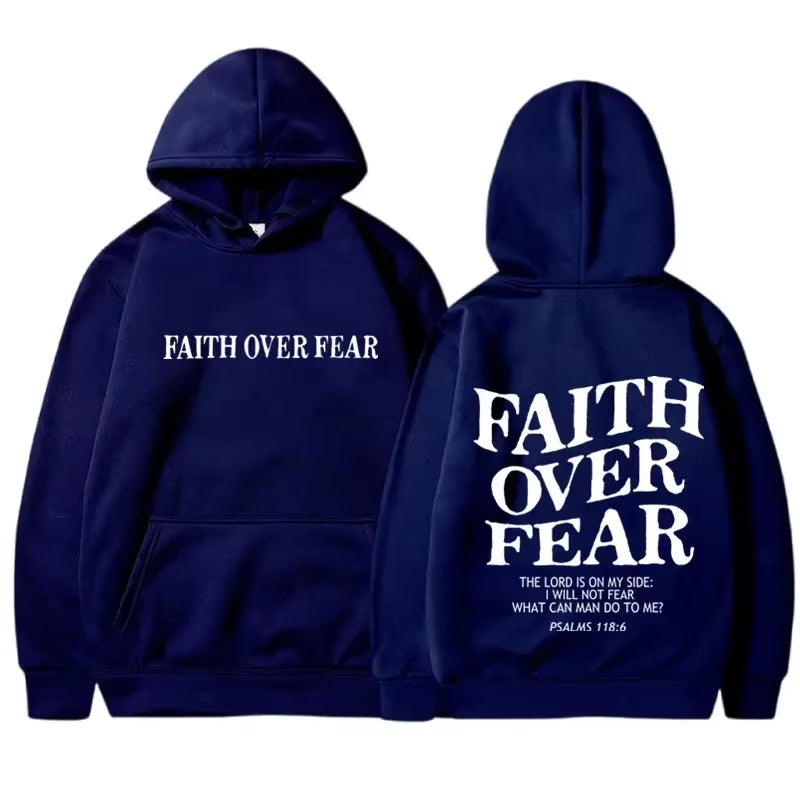 FAITH over FEAR Print Hoodies for Men Women Casual Long Sleeve Hooded Sweatshirts Hip Hop Harajuku Hoodie Y2K Men Tops Hoodie