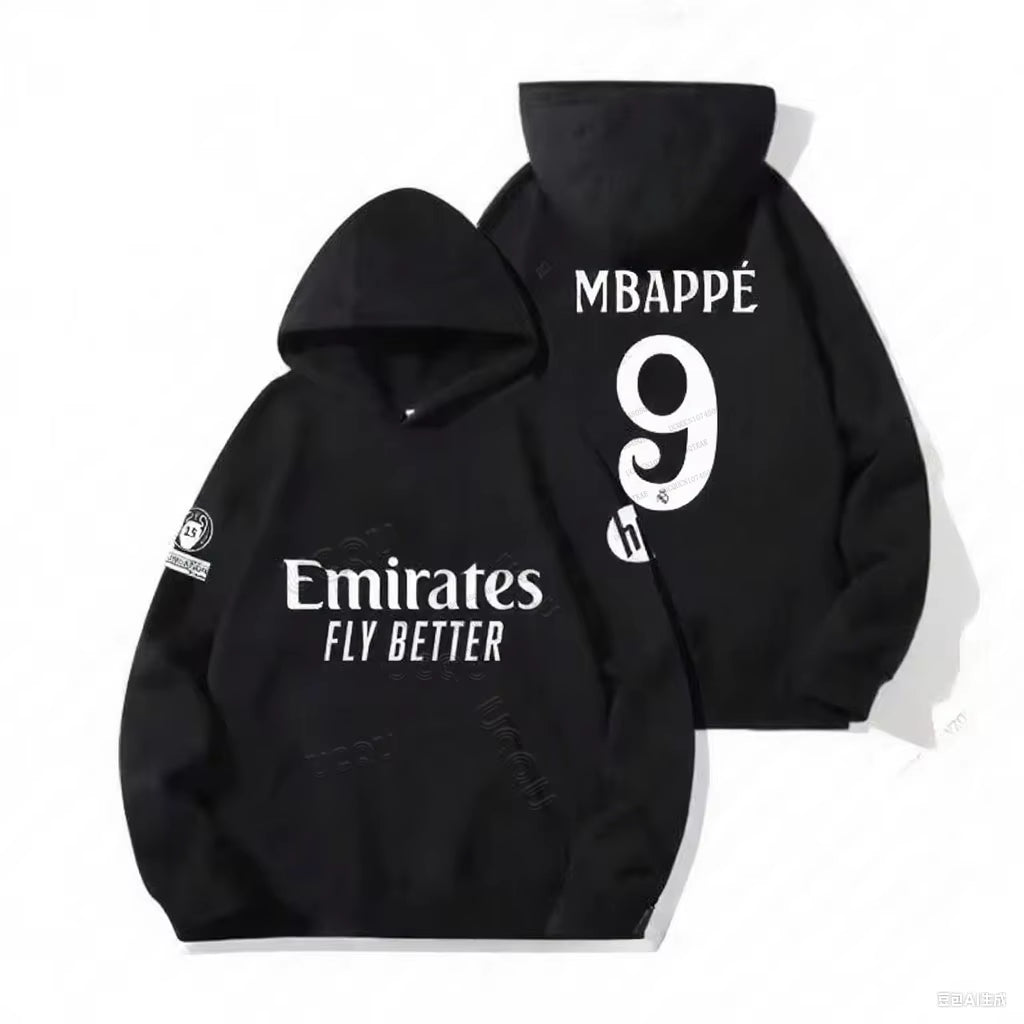 Mbappé No.9 Football Hooded Pullover for Men Women Winter Oversize Casual Long Sleeve Sweatshirt Loose Cotton Casual Hoodies