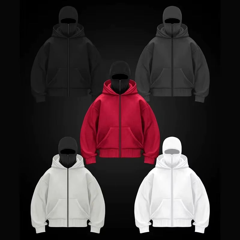 Men and Women Balaclava Y2K Gothic Harajuku Winter New Item Double Hooded Sweatshirt Men'S Hooded Mask Zipper Sportswear