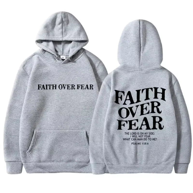 FAITH over FEAR Print Hoodies for Men Women Casual Long Sleeve Hooded Sweatshirts Hip Hop Harajuku Hoodie Y2K Men Tops Hoodie