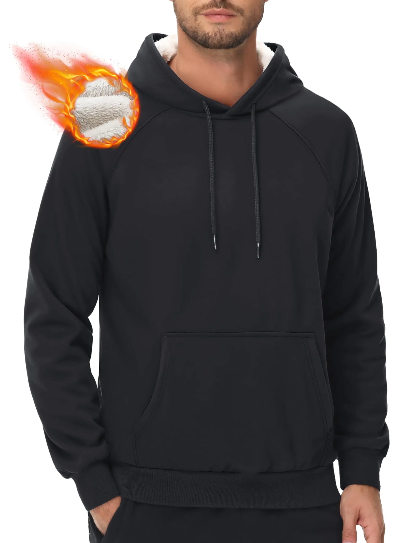 MAGCOMSEN Hoodies For Men Heavyweight Sherpa Fleece Lined Hoodies Pullover Winter Thermal Hooded Sweatshirt Warm Thick Hoodie Black