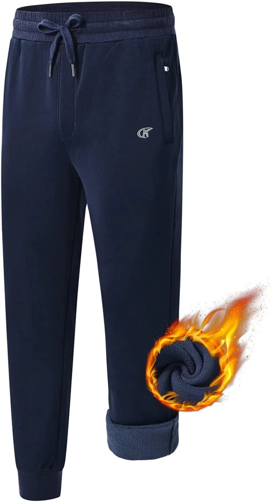 QPNGRP Mens Winter Fleece Lined Stretch Sweat Pants Zipper Pocket Navy Medium
